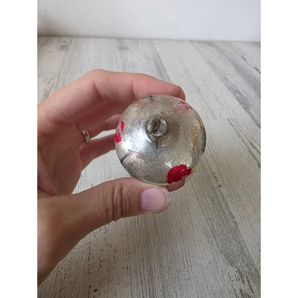 Vintage West Germany Glass Bell Mercury striped ornament Xmas tree